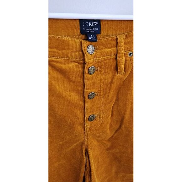 Women's J.Crew Size 31‎ 9" High-Rise Skinny Button Fly Gold Corduroy Pants - Picture 3 of 9